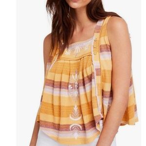 Free People | Vintage Yellow Stripe Embroiled Tank